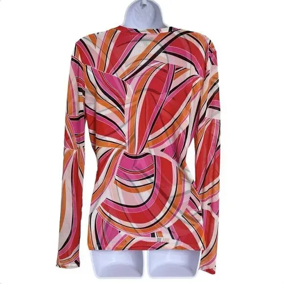 Madison Fashion Top Sz L Geo Print Multicolor Long Sleeves Round Neck Shirt New - Picture 2 of 14